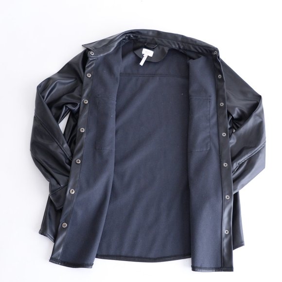 Laundry By Shelli Segal Black Faux Leather Button Shacket Jacket Size Large - Picture 15 of 16